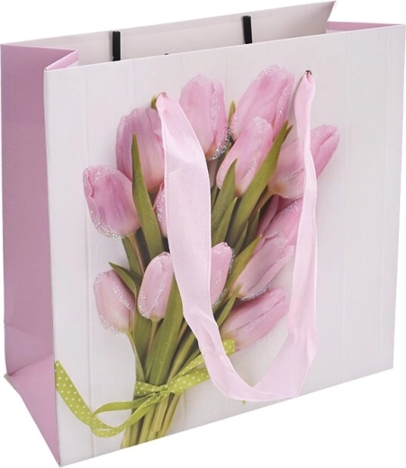 Papierowa torba prezentowa z motywem tulipana 15 × 6 × 15 cm