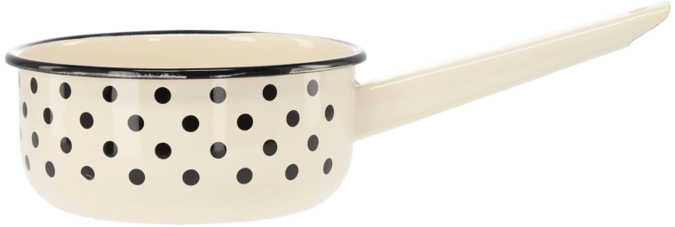 Rondel emaliowany z rączką 1,5 l, 16 cm, biały w kropki