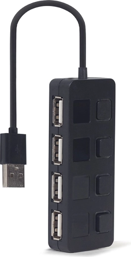 USB 2.0 rozdzielacz 4-portowy z przełącznikami, czarny - 1 szt.