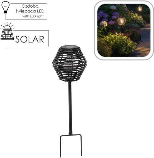 Solarny lampion ogrodowy 52 cm – czarny zewnętrzny palik z czujnikiem zmierzchu