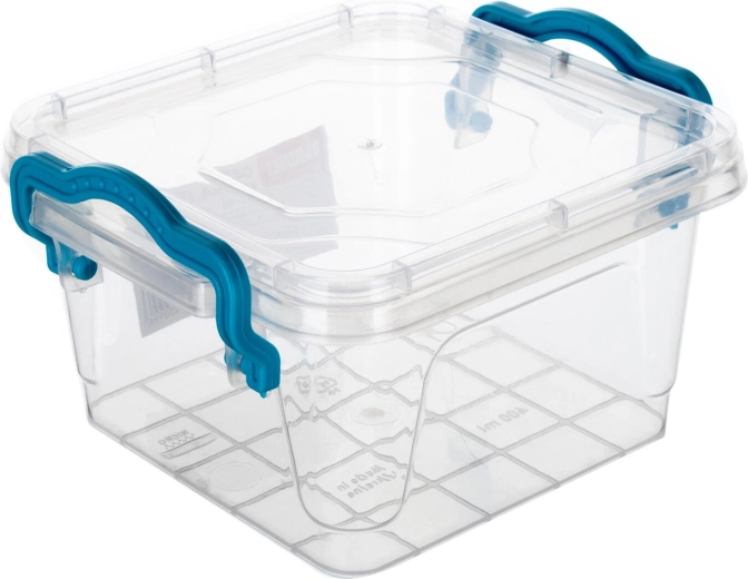 Pojemnik Gema kwadratowy 0,4 l z turkusowymi uchwytami