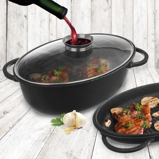 Szklane wieko z dozownikiem do soczystego pieczenia