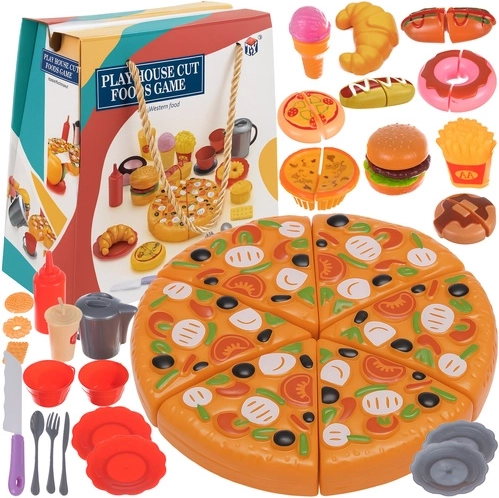 Ruhhy dziecięcy zestaw do zabawy w fast food z pizzą do krojenia na rzep 42 elementy