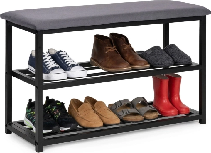 Tapicerowana ławka na buty 80 cm z siedziskiem i 2 półkami ModernHome