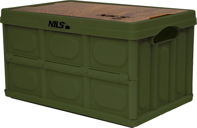 Składany kosz transportowy z drewnianą pokrywą 2w1 9 l zielony