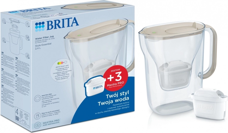 Dzbanek filtrujący BRITA Style Essential 2,4 l z 3 filtrami, piaskowy