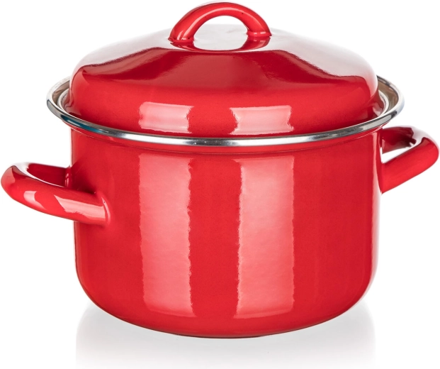 Emaliowany garnek z pokrywką 2 l, 16 cm, Milton, czerwony