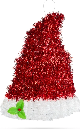 Czapka mikołajowa jako ozdoba choinkowa, czerwono-biała, brokatowa, 34 × 26 cm