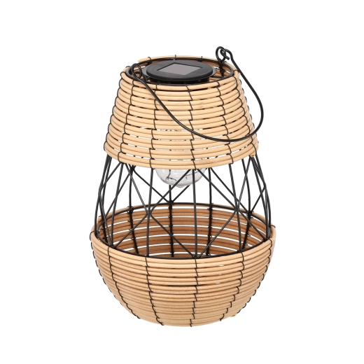 Solarny metalowy lampion latarniowy czarno–beżowy 32 cm