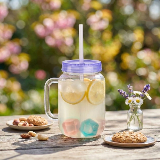 Fioletowy kubek ze słomką i kostkami chłodzącymi, 550 ml