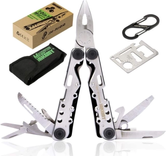 Jakemy wielofunkcyjny multitool 10w1 z kartą przetrwania, karabińczykiem i etui - 1 szt.