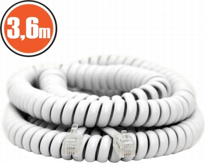 Spiralny kabel telefoniczny 3,6 m, biały