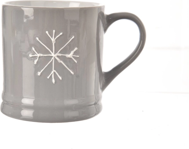 Kubek ceramiczny z motywem płatka śniegu, szary 420 ml
