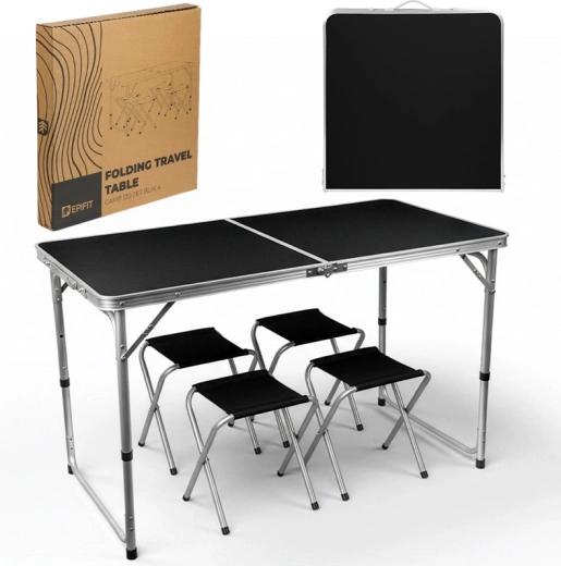 Składany stół turystyczny Camp 120 set czarny (stół + 4 krzesła)