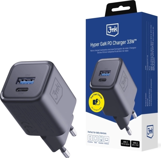 Ładowarka sieciowa 3MK Hyper Charger PD 33W GaN USB-A i USB-C czarna