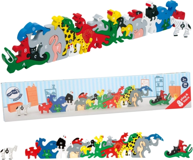Drewniane puzzle ze zwierzątkami, literami i cyframi Small Foot