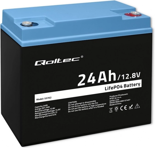 Akumulator LiFePO4 litowo-żelazowo-fosforanowy 12.8V 24Ah 307.2Wh z BMS