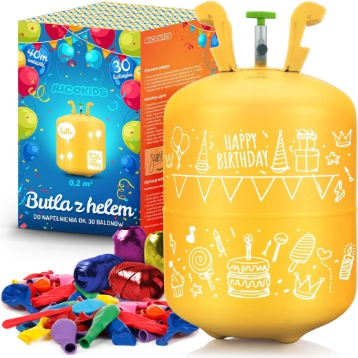 Butla z helem 0,20 m³ z balonami i wstążką Ricokids
