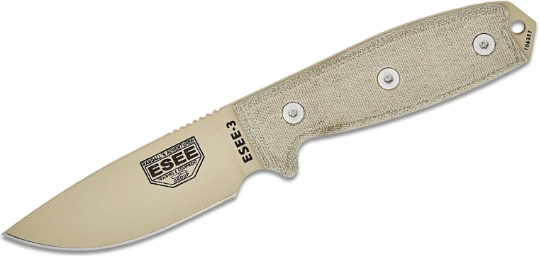 Uniwersalny nóż stały ESEE 3, Micarta, pochwa OD Green