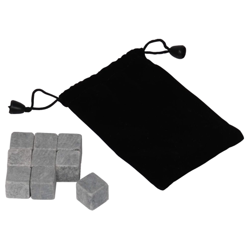 Kamienne kostki do whisky z czarnym aksamitnym woreczkiem, 9 szt.