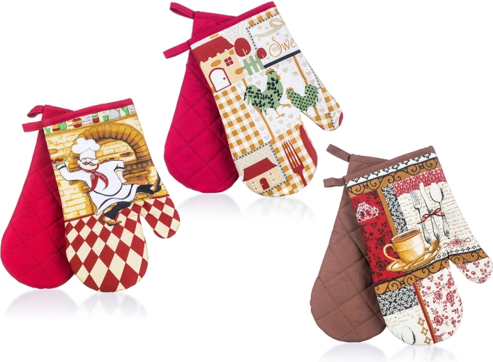 Rękawice kuchenne z magnesem COOK, bawełna, 27 × 17 cm, zestaw 2 szt., mix dekorów