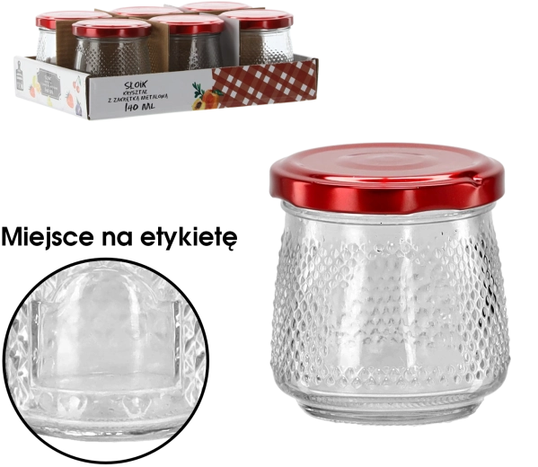 Szklany słoik 140 ml z czerwonym metalowym wieczkiem