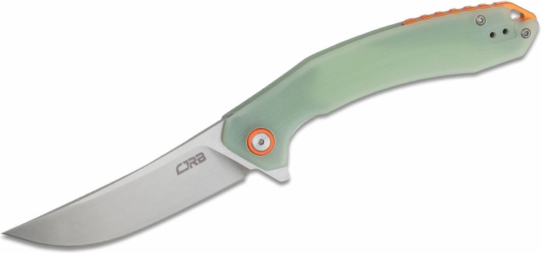 CJRB Gobi kieszonkowy nóż składany 8,9 cm, stonewash, transparentna zielona G10 (tekstura CNC)