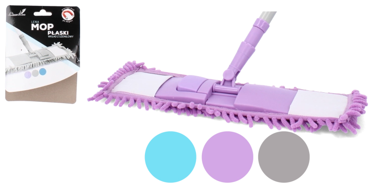 Płaski mop z włóknem chenille i teleskopowym trzonkiem