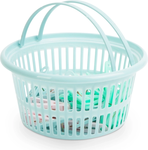 Zestaw plastikowych klamerek do bielizny z koszyczkiem do przechowywania, 24 szt.
