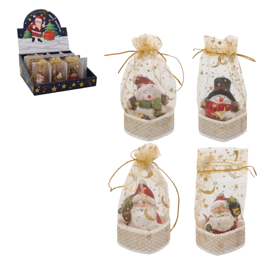 Świąteczna figurka Mikołaj lub bałwanek w woreczku
