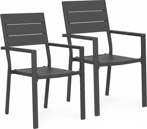 Zestaw 2 ogrodowych krzeseł z HDPE i stali, szare – MultiGarden