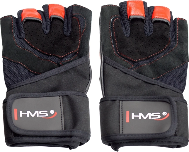 Rękawice fitness z owijką na nadgarstek HMS, czerwone – S