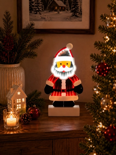 3D świąteczna dekoracja Santa Claus z efektem nieskończonego lustra LED - 1 szt.