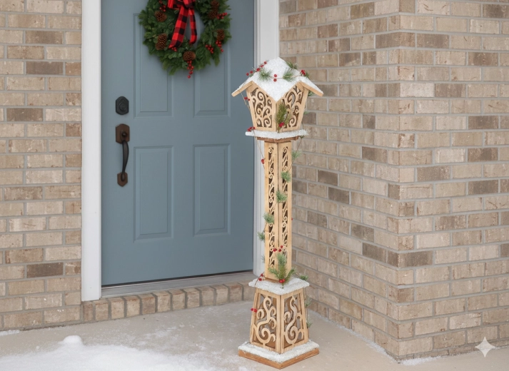 Świąteczna drewniana latarnia LED 100 cm, brązowa
