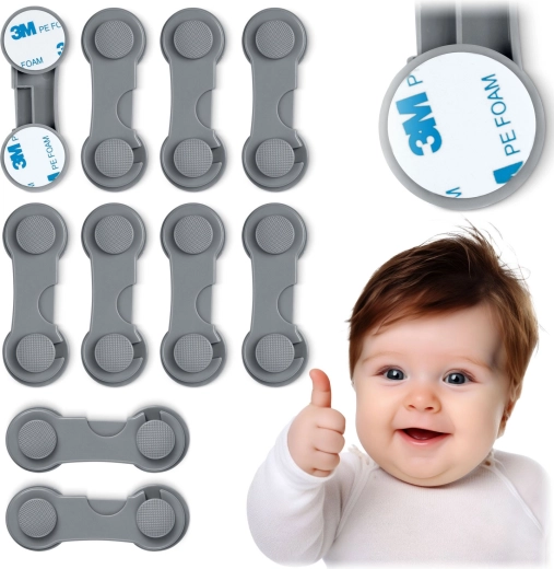Dziecięca blokada do szafek RICOKIDS, szara, zestaw 10 szt.