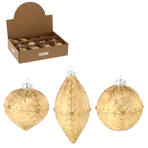 Szklane ozdoby choinkowe – złote, mix kształtów
