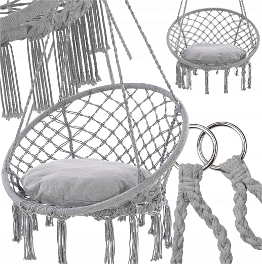 Zawieszane gniazdo do siedzenia z poduszką, szare