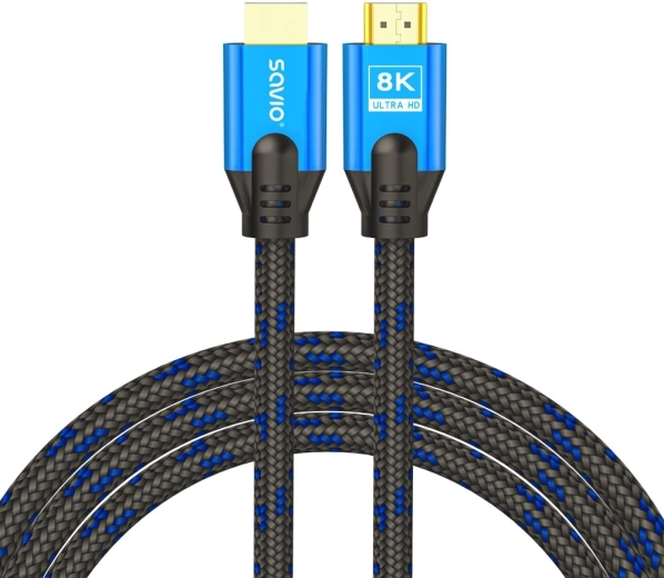 Kabel HDMI 2.1 1,8 m – 8K, w oplocie, pozłacane złącza, niebiesko‑czarny