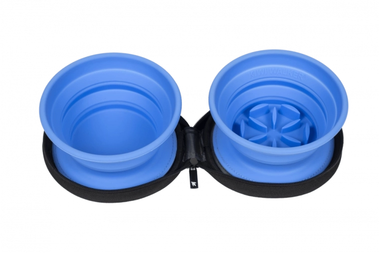 Podróżna podwójna miska ze spowalniaczem KIWI WALKER, niebieska