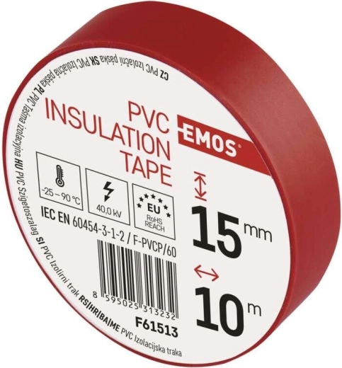 Taśma izolacyjna PVC 15 mm × 10 m czerwona