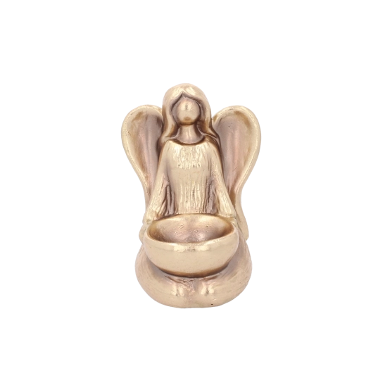 Złota siedząca ceramiczna figurka anioła 16 cm