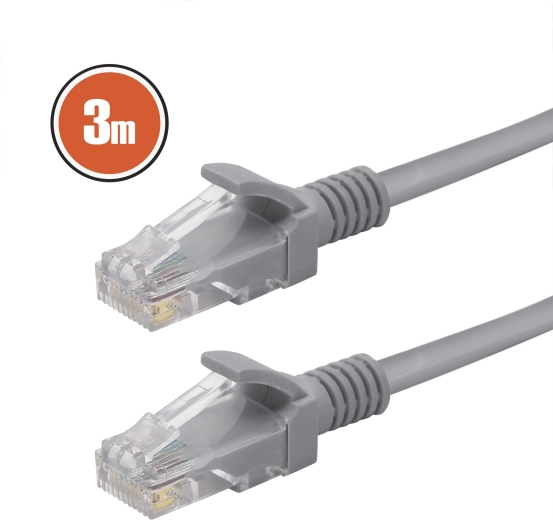 Sieciowy kabel krosowy UTP Cat5e 3 m, szary