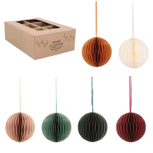 Zestaw papierowych kul typu plaster miodu na Boże Narodzenie, średnica 8 cm, mix kolorów, 6 szt.