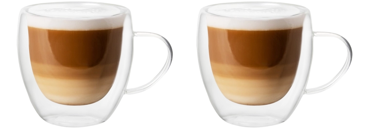 Zestaw 2 szklanek termicznych z podwójną ścianką i uchem 250 ml