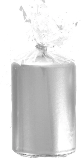 Świeca walec ze srebrnym metalicznym połyskiem 7 × 10 cm