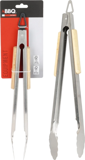 Szczypce do grilla ze stali nierdzewnej z drewnianą rączką 37,5 cm