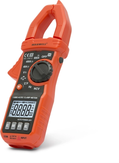 Cyfrowy multimetr cęgowy Maxwell True RMS 600 A z lampką roboczą