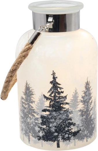 Świąteczny dekoracyjny słoik z 10 LED, 18 cm, motyw choinek