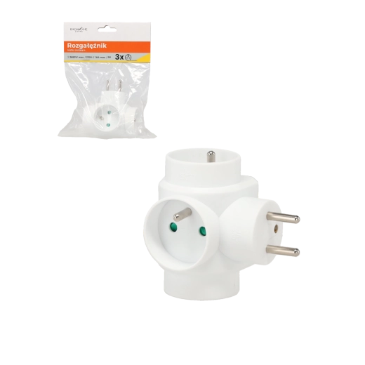 Rozgałęźnik w kształcie kostki, 3 gniazda, biały