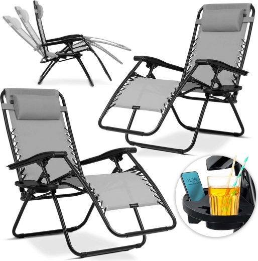 Składane leżaki ogrodowe z poduszką Sofotel ChillWell, zestaw 2 szt., szare